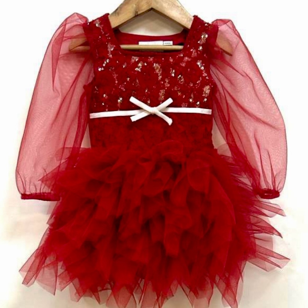 Red Lace Tulle Dress with Bow